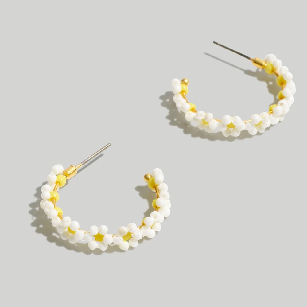 NWT Madewell Seed Bead Daisy Hoop Earrings